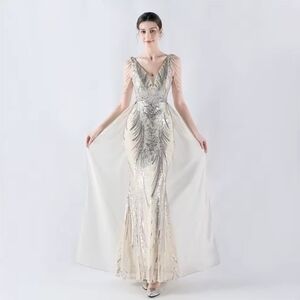 Elegant Silver Evening Gown